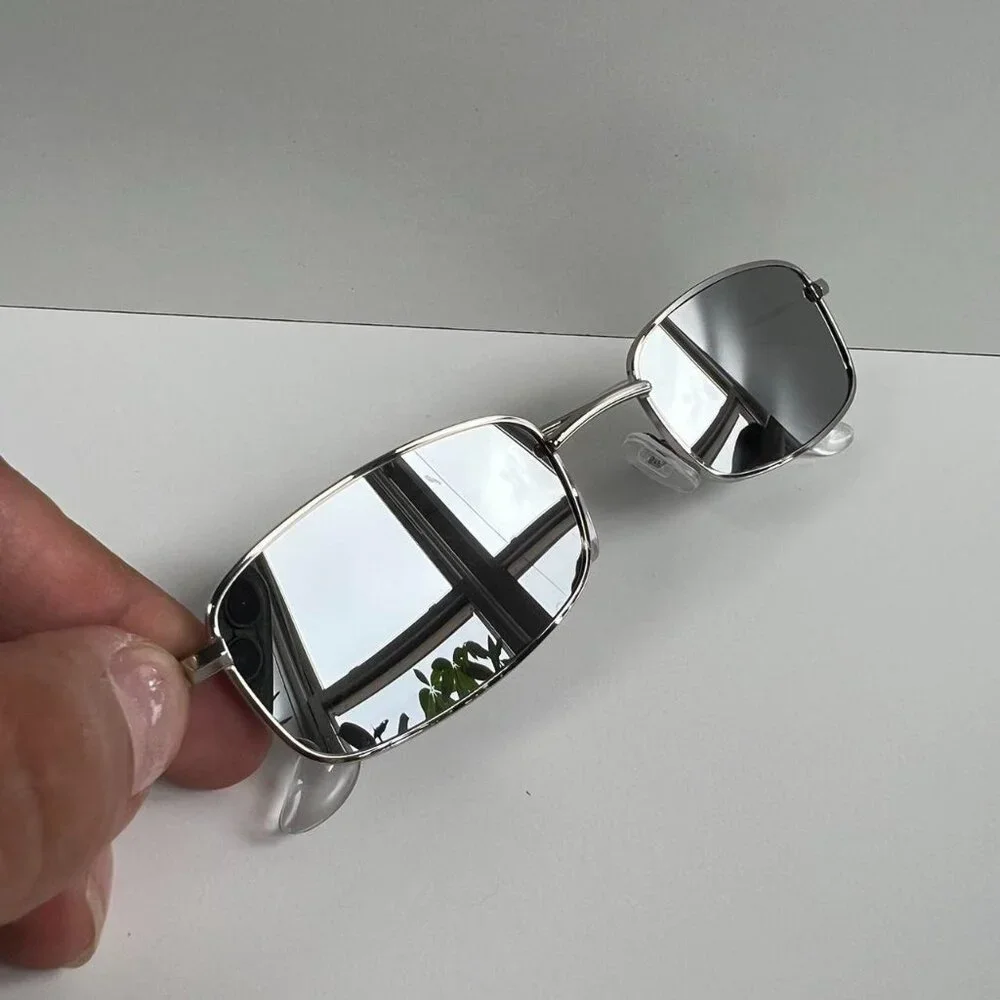 vintage y2k 90s 2000s unique slim style silver trim mirror lens sunglasses